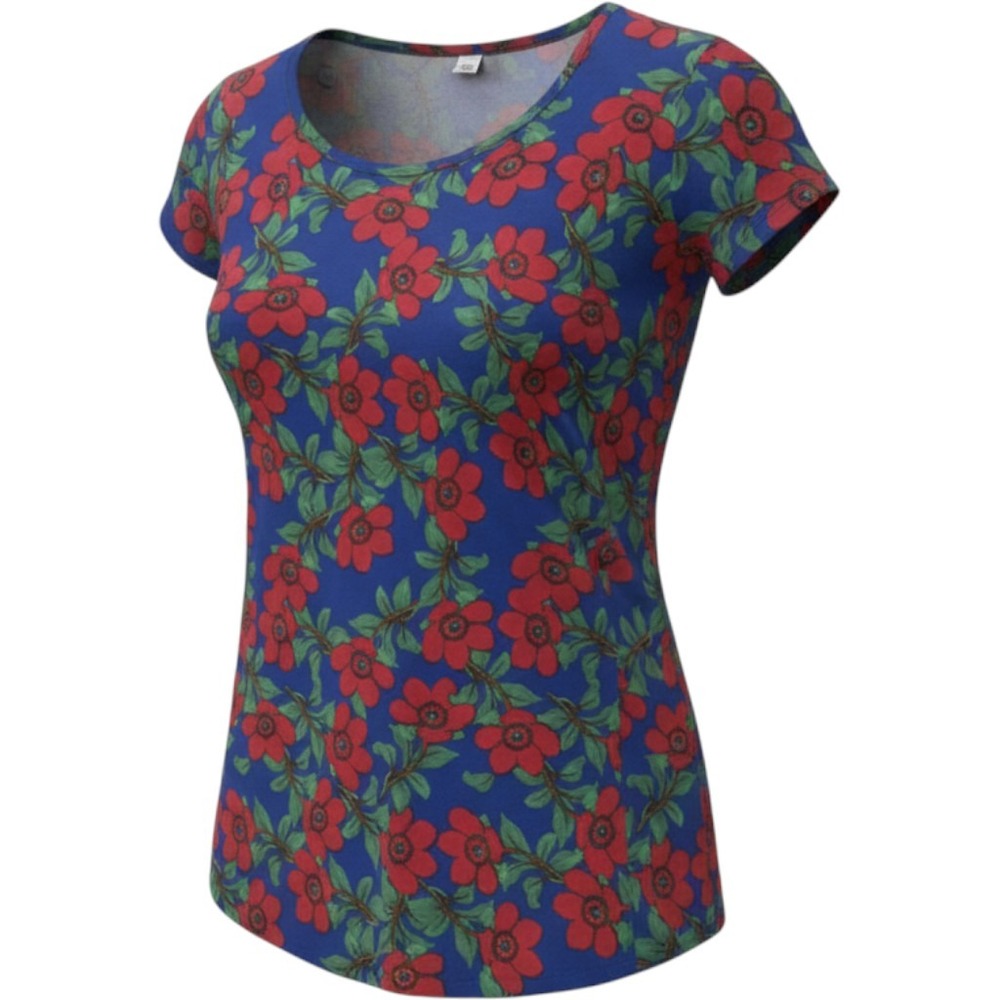 LuLaRoe Classic T Women 2XL Blue Red Floral Poppy Short Sleeve Scoop Neck Shirt